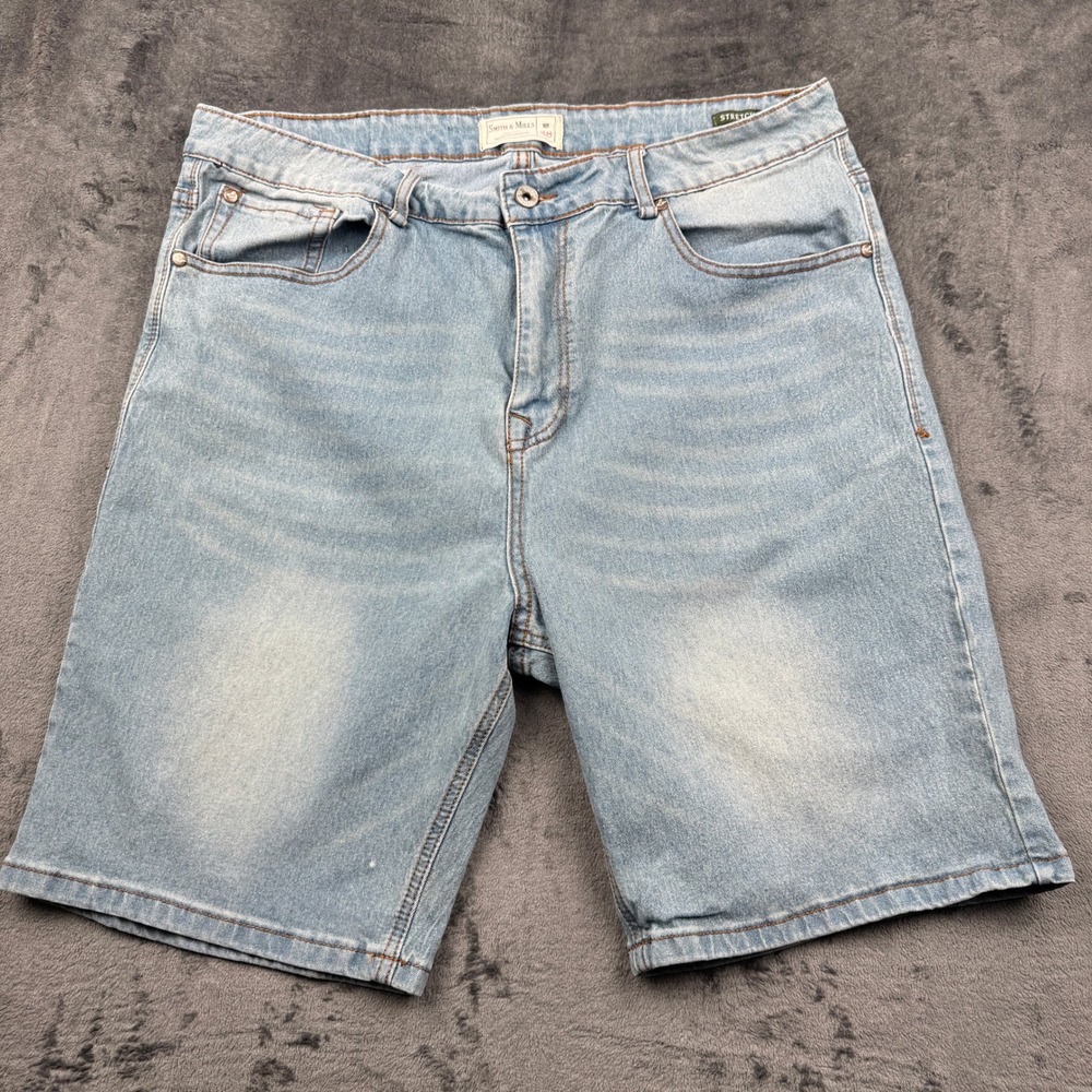 Smith & Mills Denim Jean Shorts Mens 38 Light Wash Stretch Good